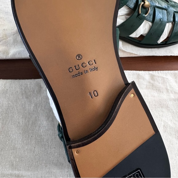 Gucci Exotics Men’s Emerald Green Ostrich Leather Fisherman Sandals Size 10 NWT - Picture 5 of 16